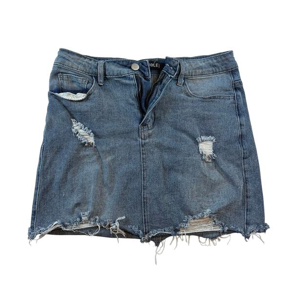 Gobles Mid Waist‎ Zipper Closure Frayed Raw Hem Ripped Mini Denim Skirt Medium - Picture 3 of 12